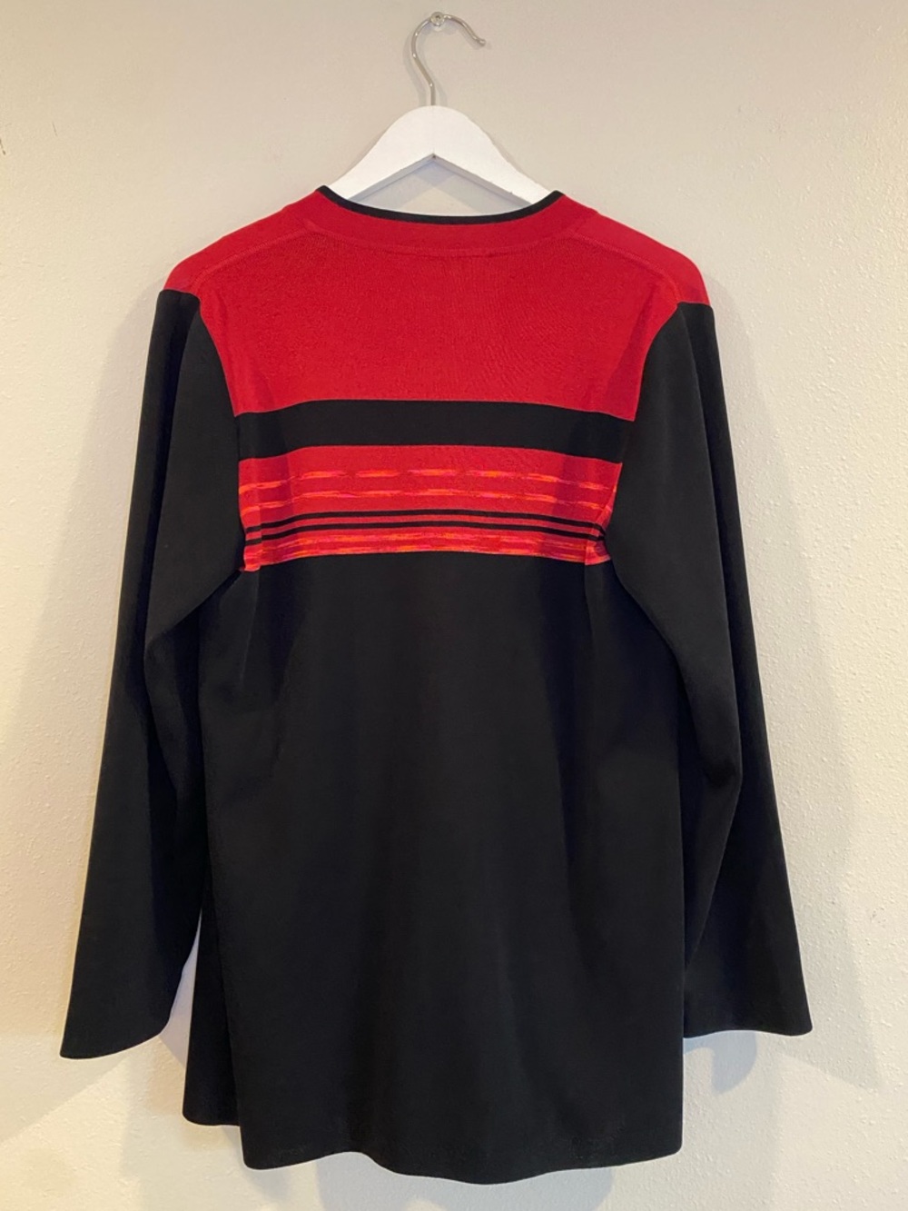 Misook Red & Black Striped Open Front Knit Cardigan Jacket - Size Small - Picture 5 of 9